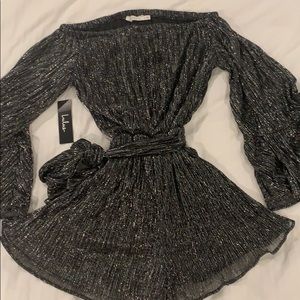 Black and silver off shoulder romper